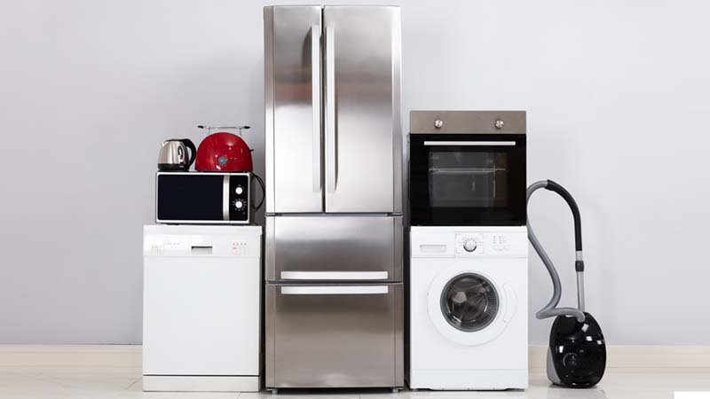 Various consumer goods (refrigerator, washer, dryer, vacuum)